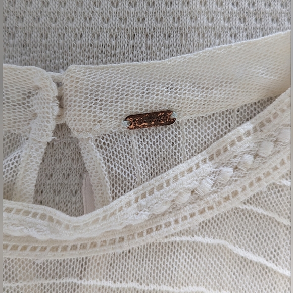 FREE PEOPLE | Ivory White Mesh Lace Top Sz Large - Picture 8 of 8